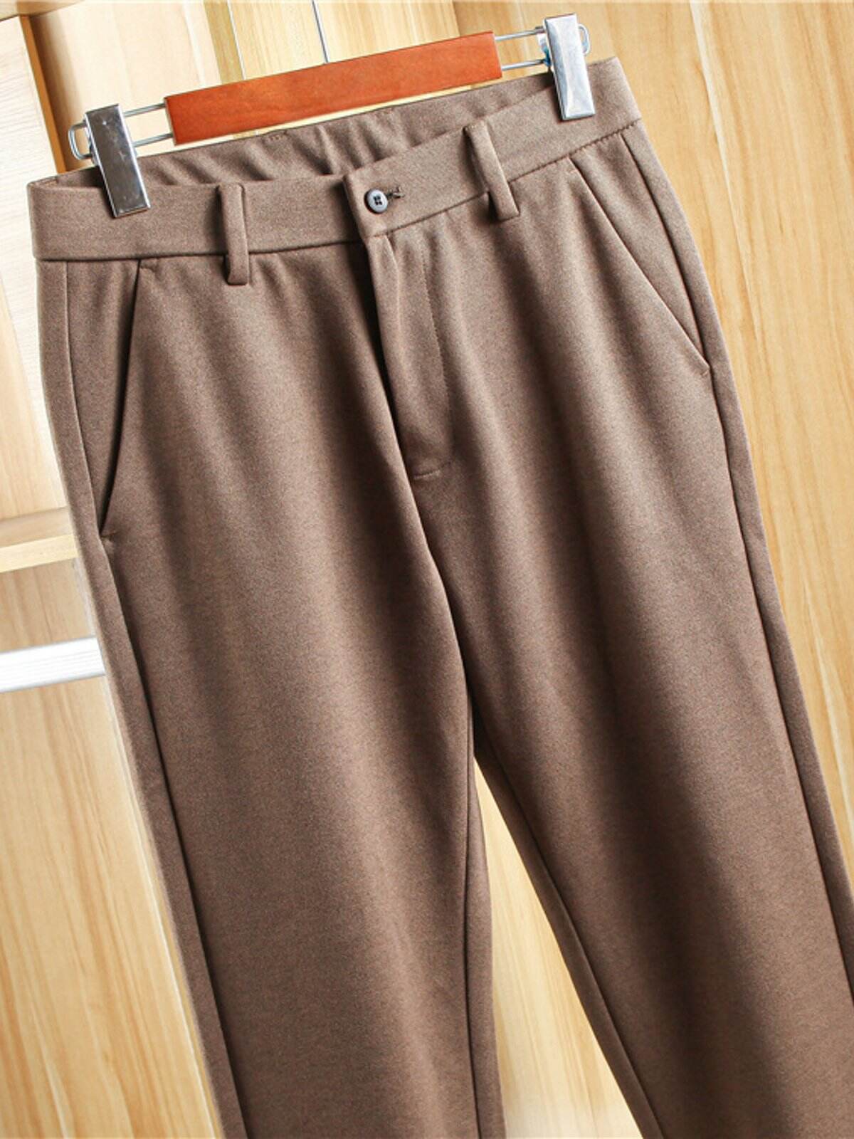 Double-Brushed Buttoned Waist Suit Pants