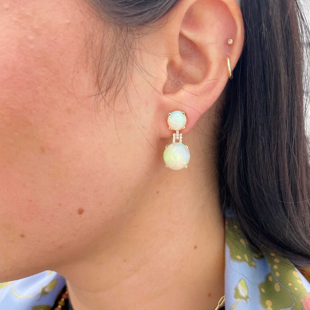 Goshwara Cabochon Opal & Diamond 18K Gold Drop Earrings