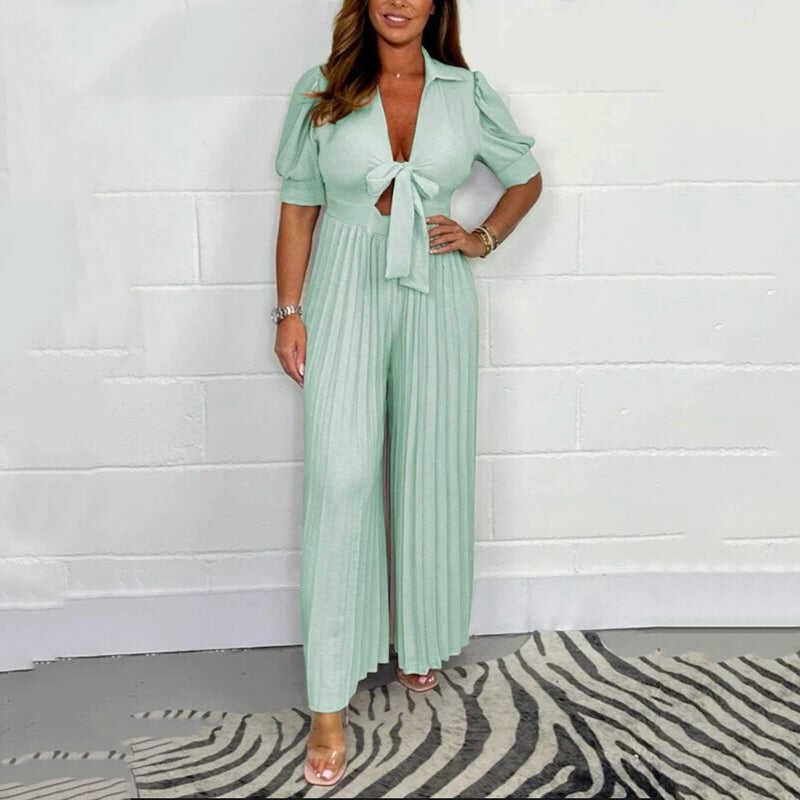 Women Solid Color Pleated Jumpsuit