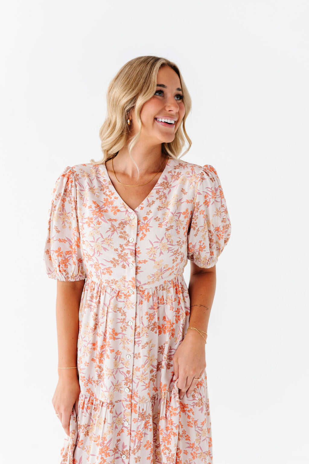Fiona Floral Dress in Cream Multi - Size 2X, 3X, & 4X Left