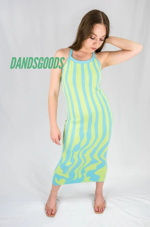 Blue and Green Melting Stripes Knit Midi Dress - SALE