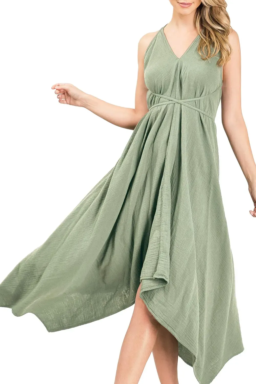 Taupe Asymmetric Midi Dress