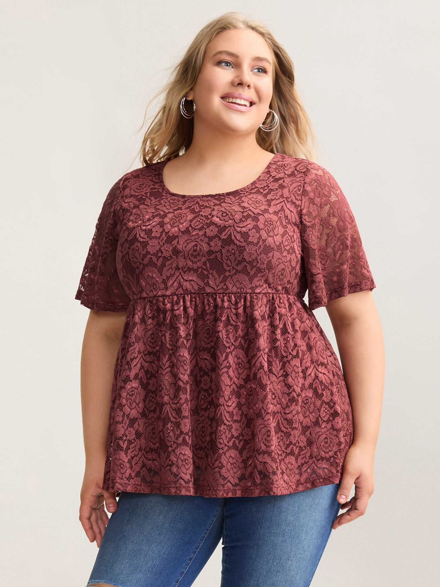 Lace Round Neck Babydoll Top