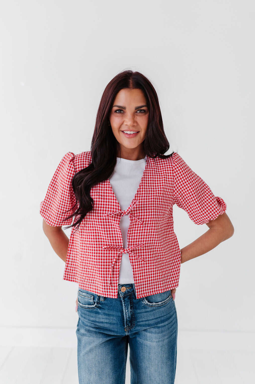 Finley Tie Front Top in Red