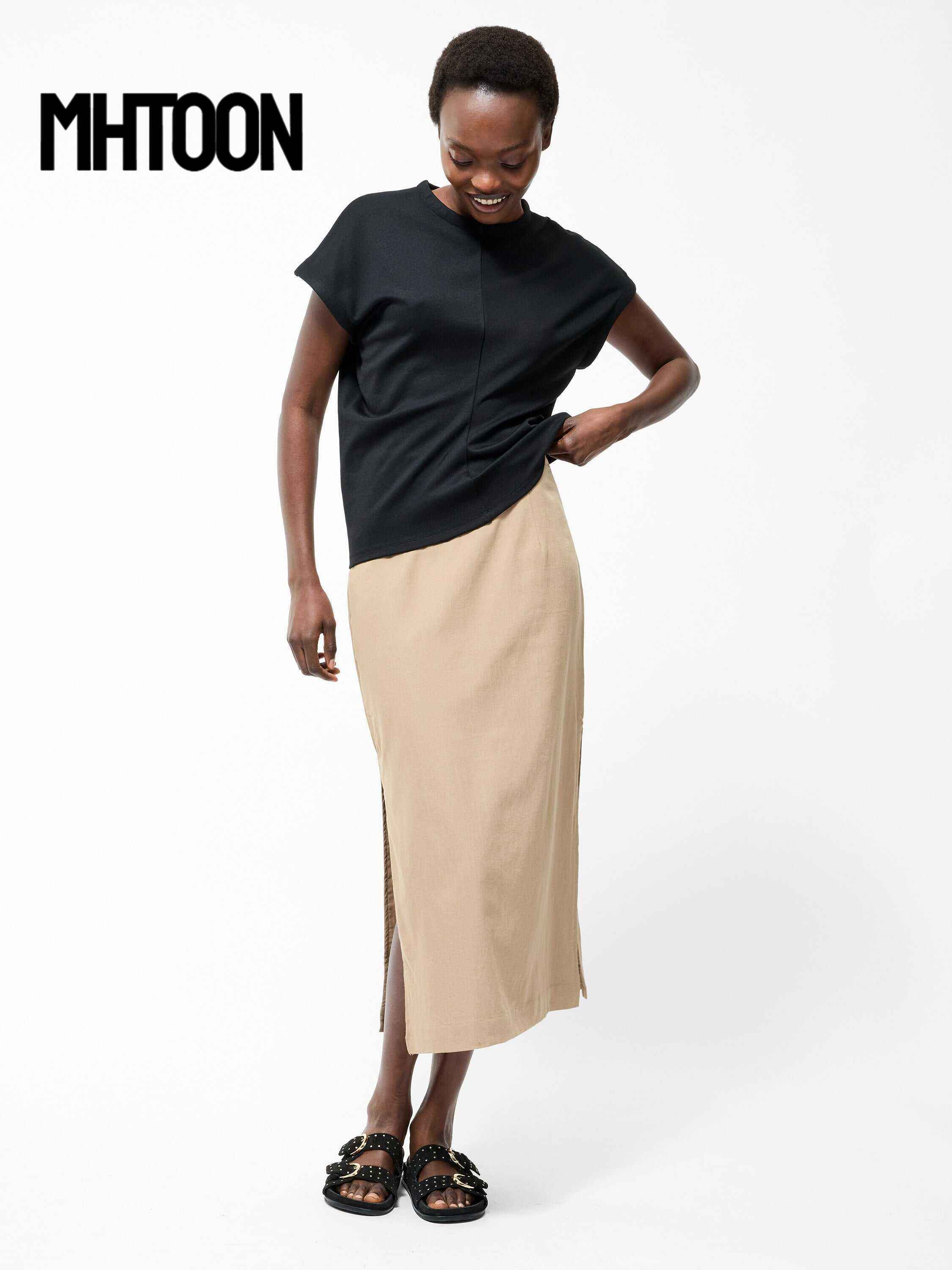 Linen Column Midi Skirt