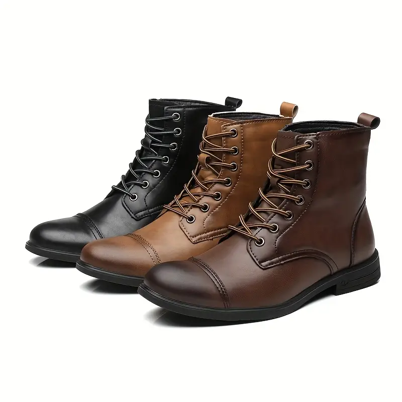 Italian Men's High-top Leather Boots Cap Toe Waterproof Wear-resistant Dress Boots Work Boots