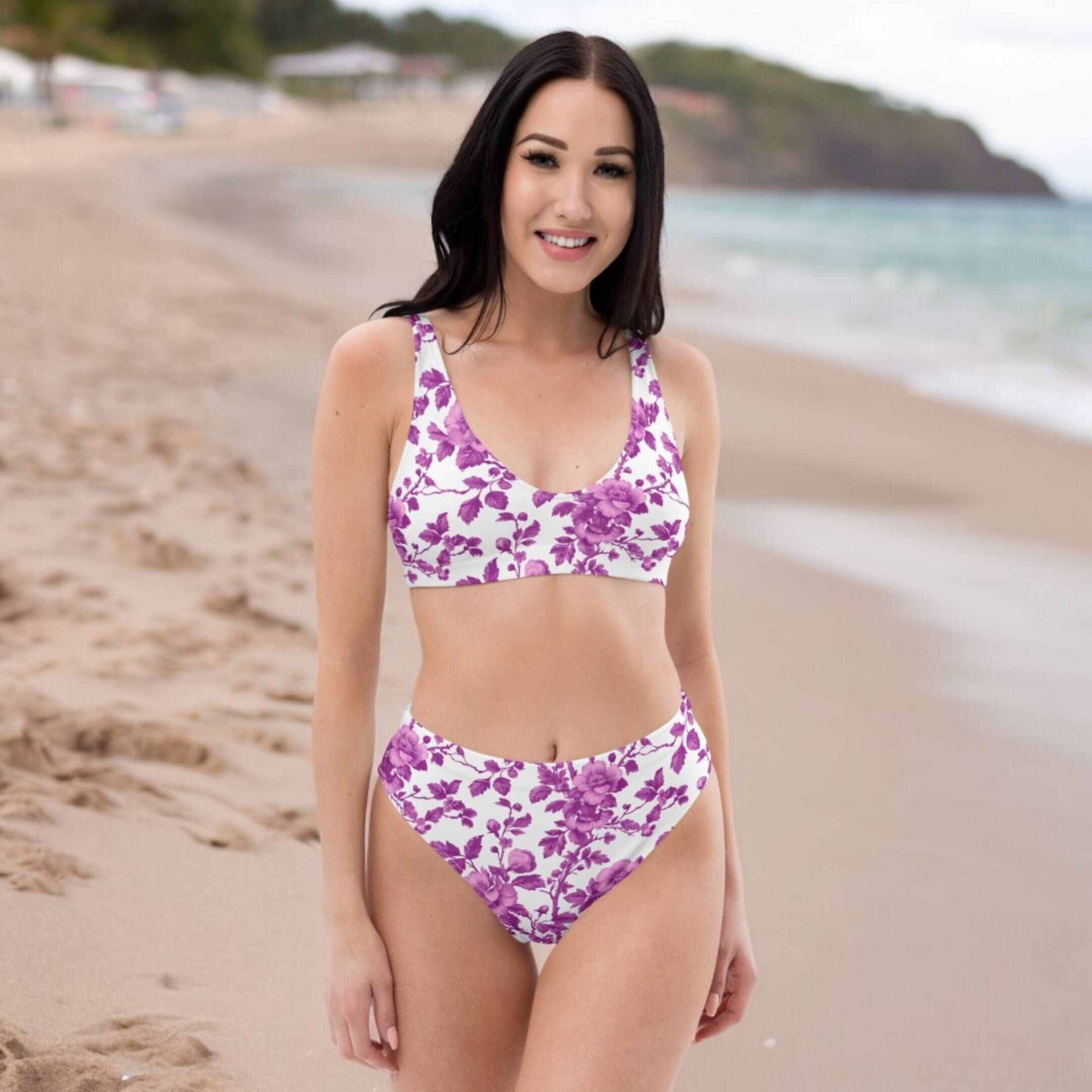 Recycled High-Waisted Bikini, Floral Serenity