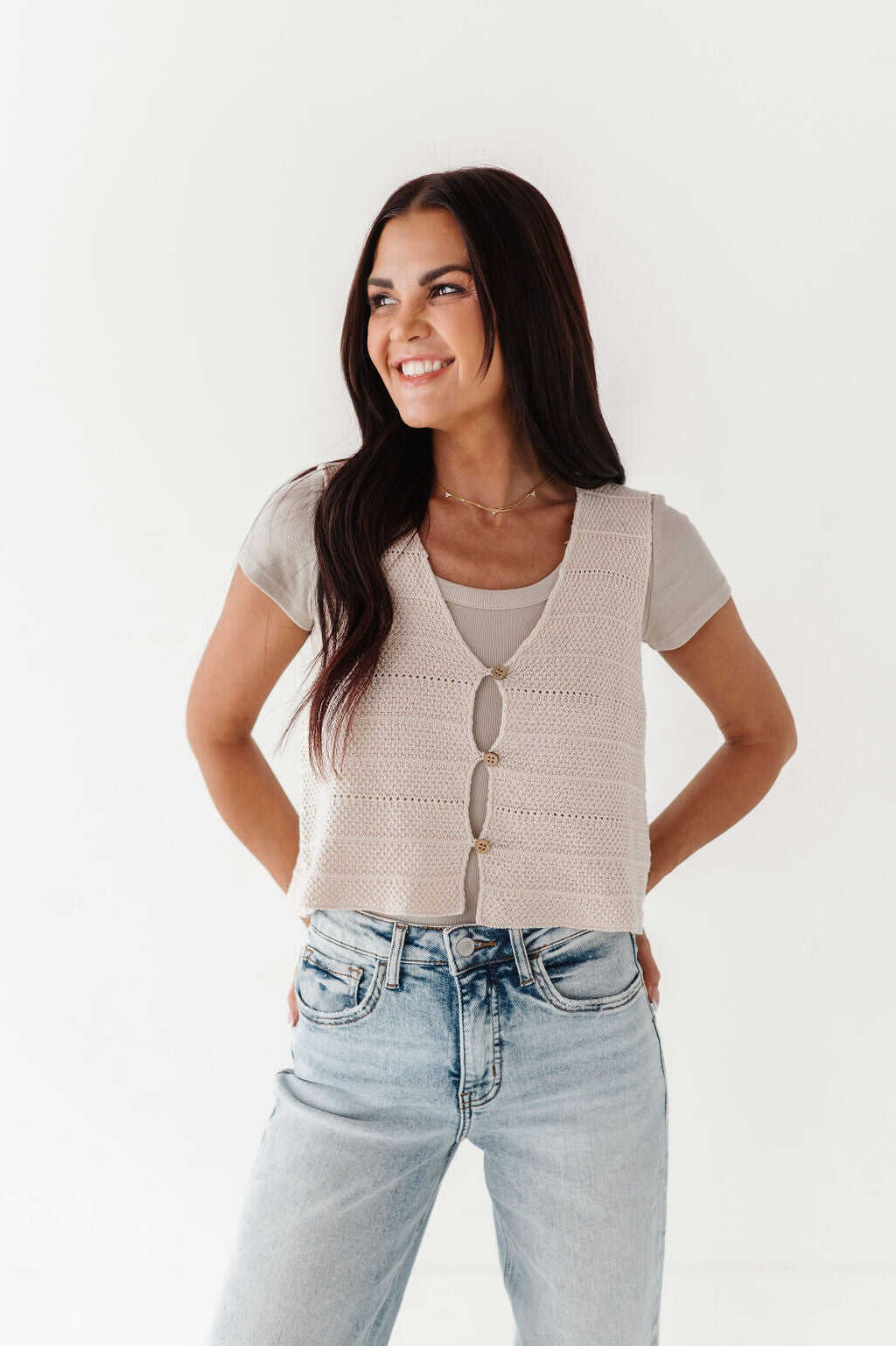Olly Knit Vest in Oatmeal - Size Large Left