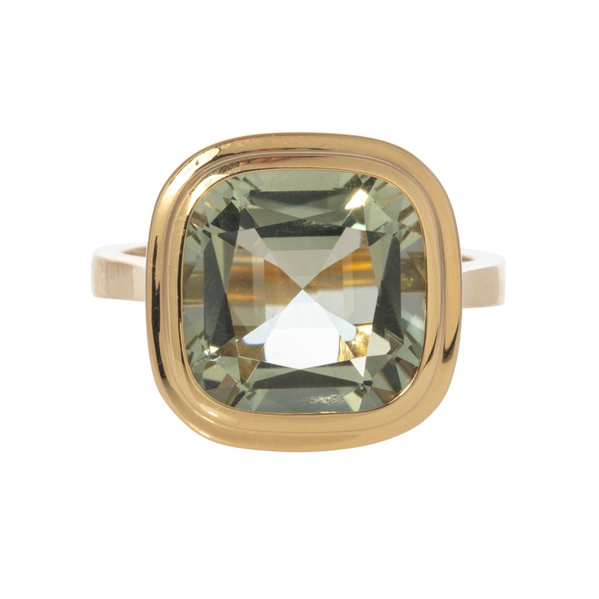 Goshwara Prasiolite Bezel Set 18K Gold Ring