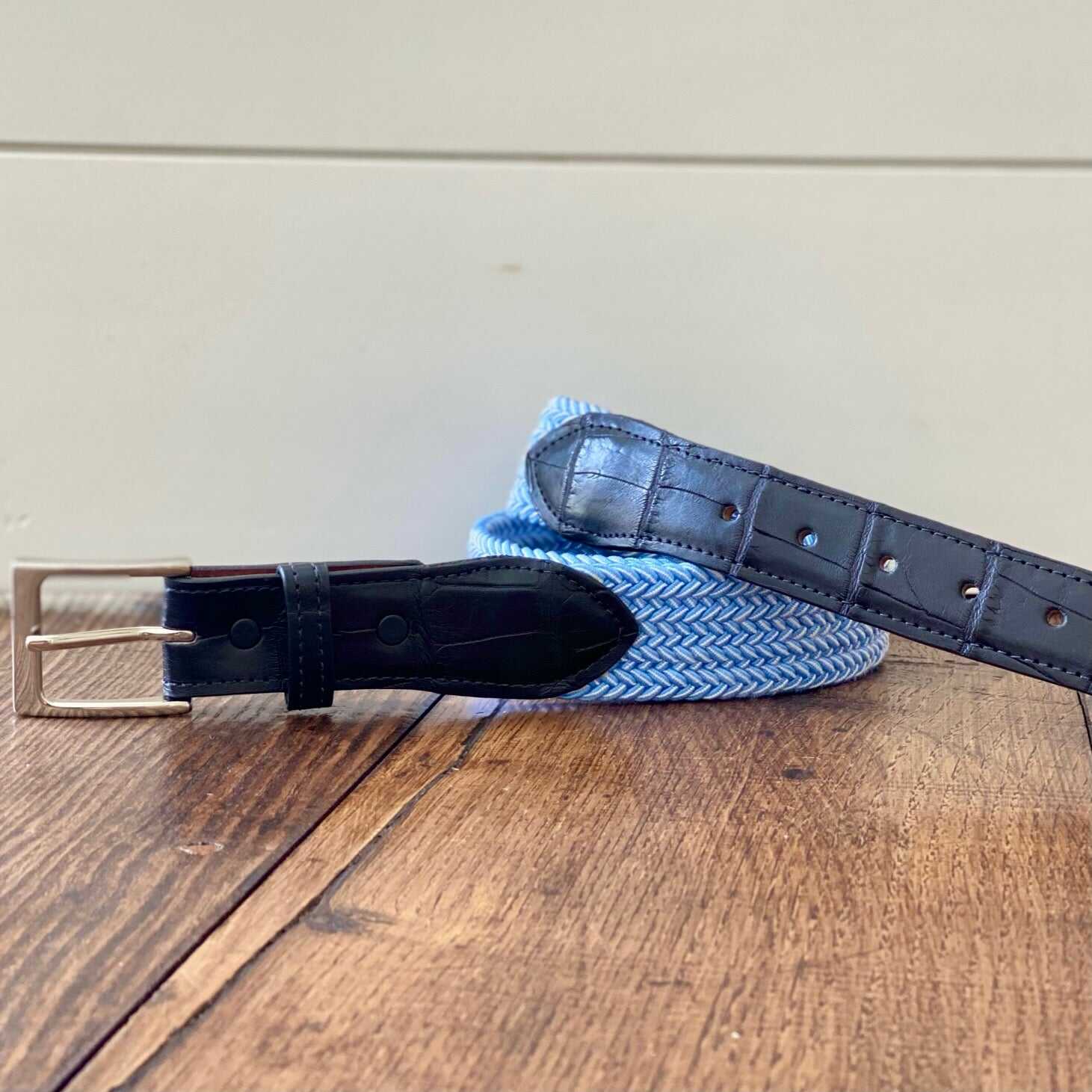 The Stretch Belt, Light Blue & White