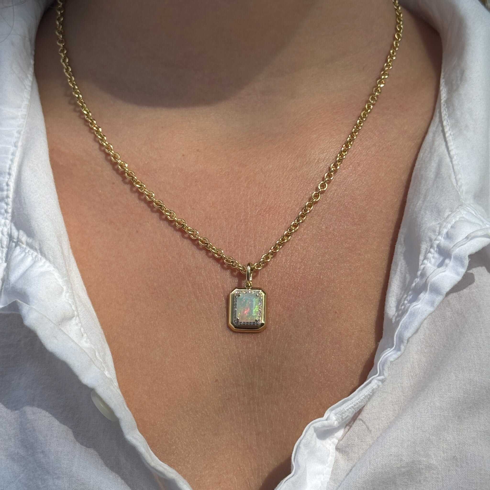 Goshwara Emerald-Cut Opal & Diamond 18K Gold Pendant Necklace