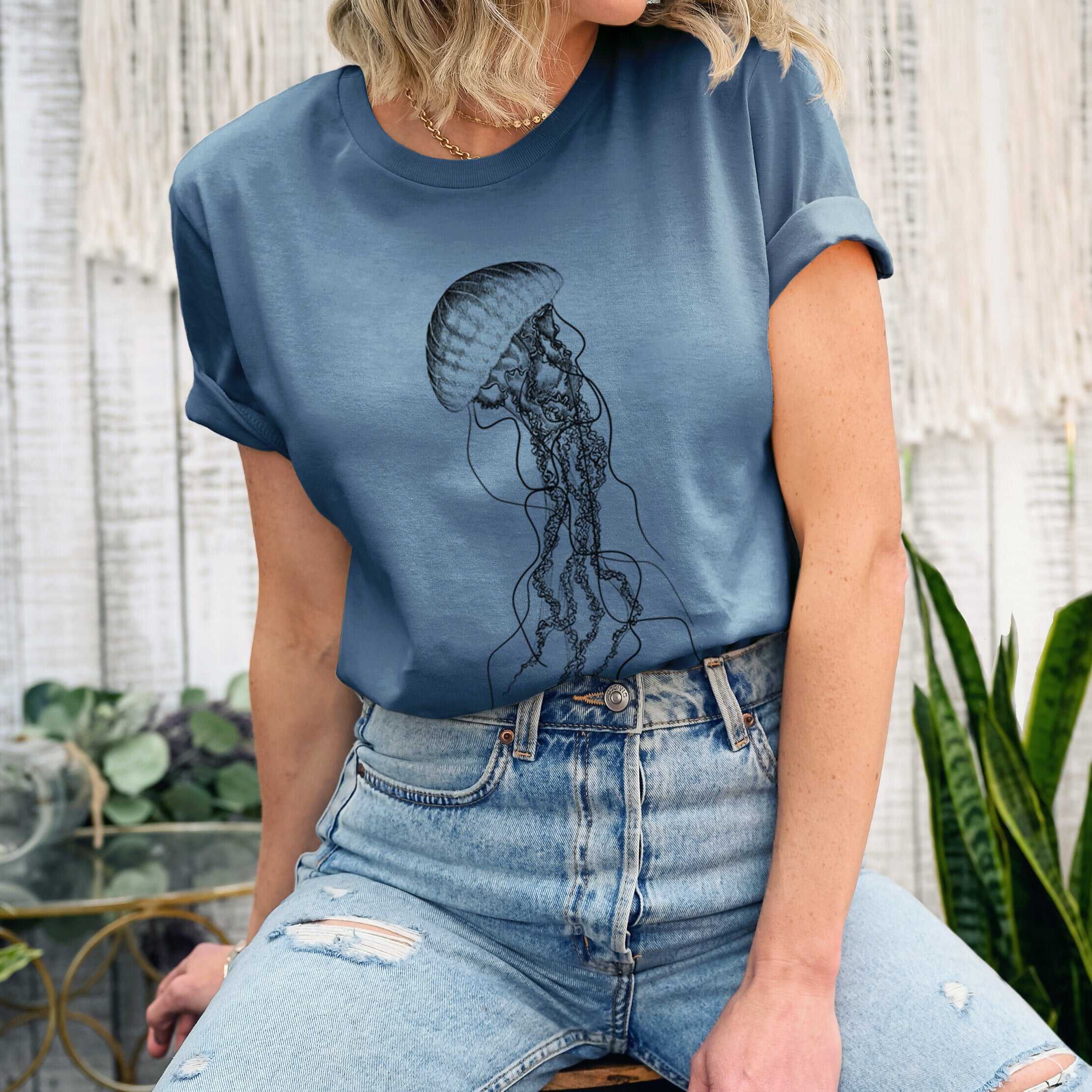 Black Sea Nettle Jellyfish - Chrysaora achlyos - Lightweight 100% Cotton Unisex Crewneck