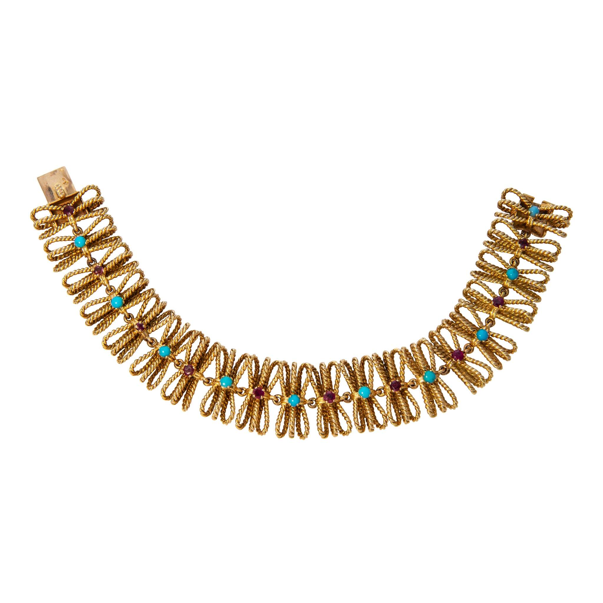 Vintage Ruby & Turquoise 18K Gold Mellerio Bracelet