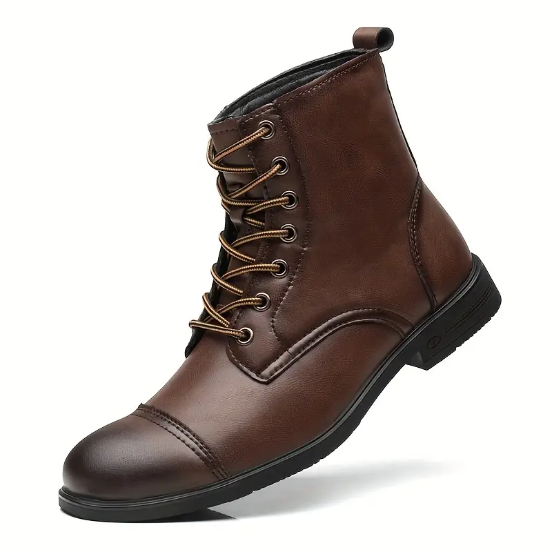 Italian Men's High-top Leather Boots Cap Toe Waterproof Wear-resistant Dress Boots Work Boots