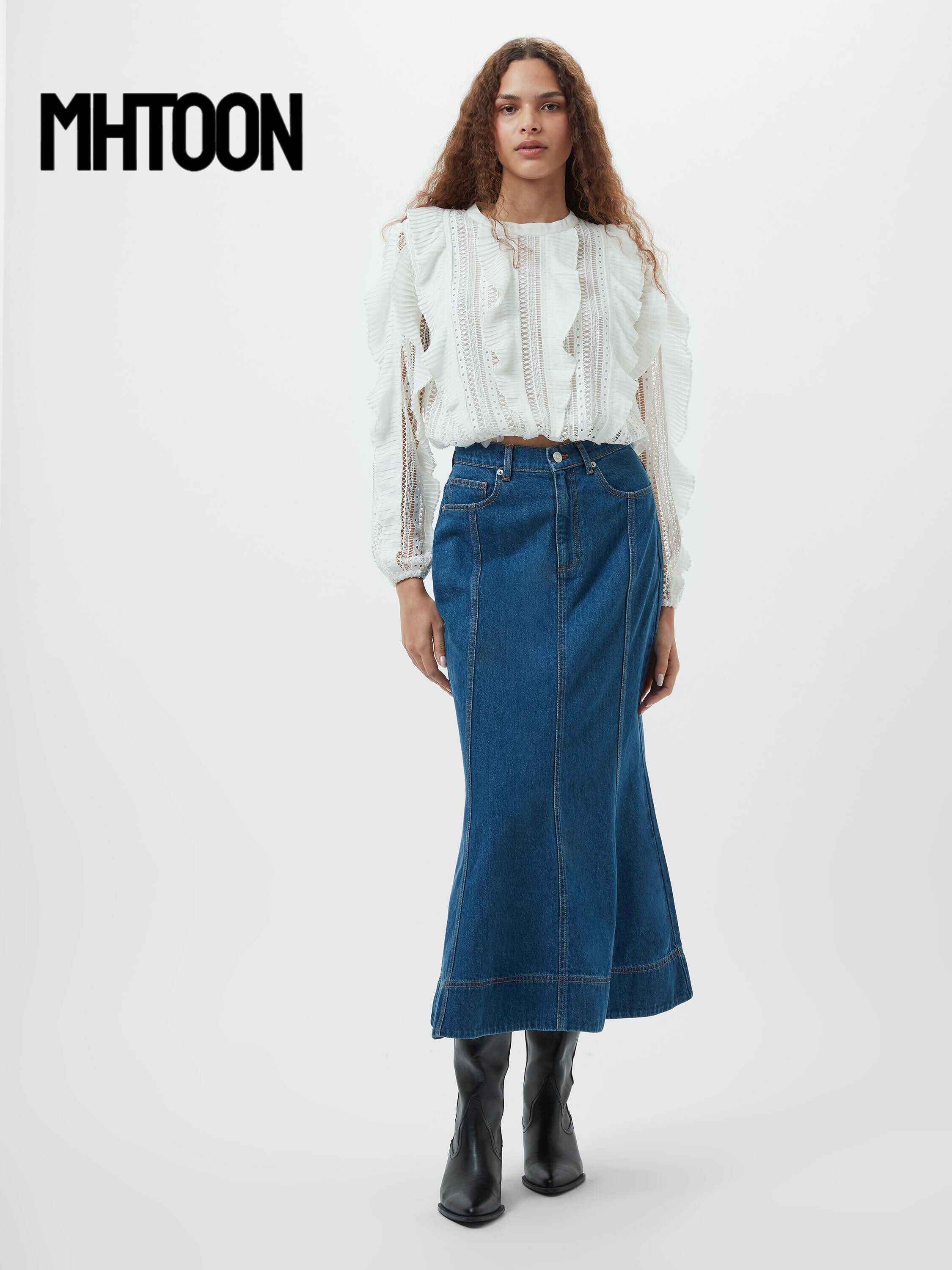 Denver Denim Flare Midi Skirt
