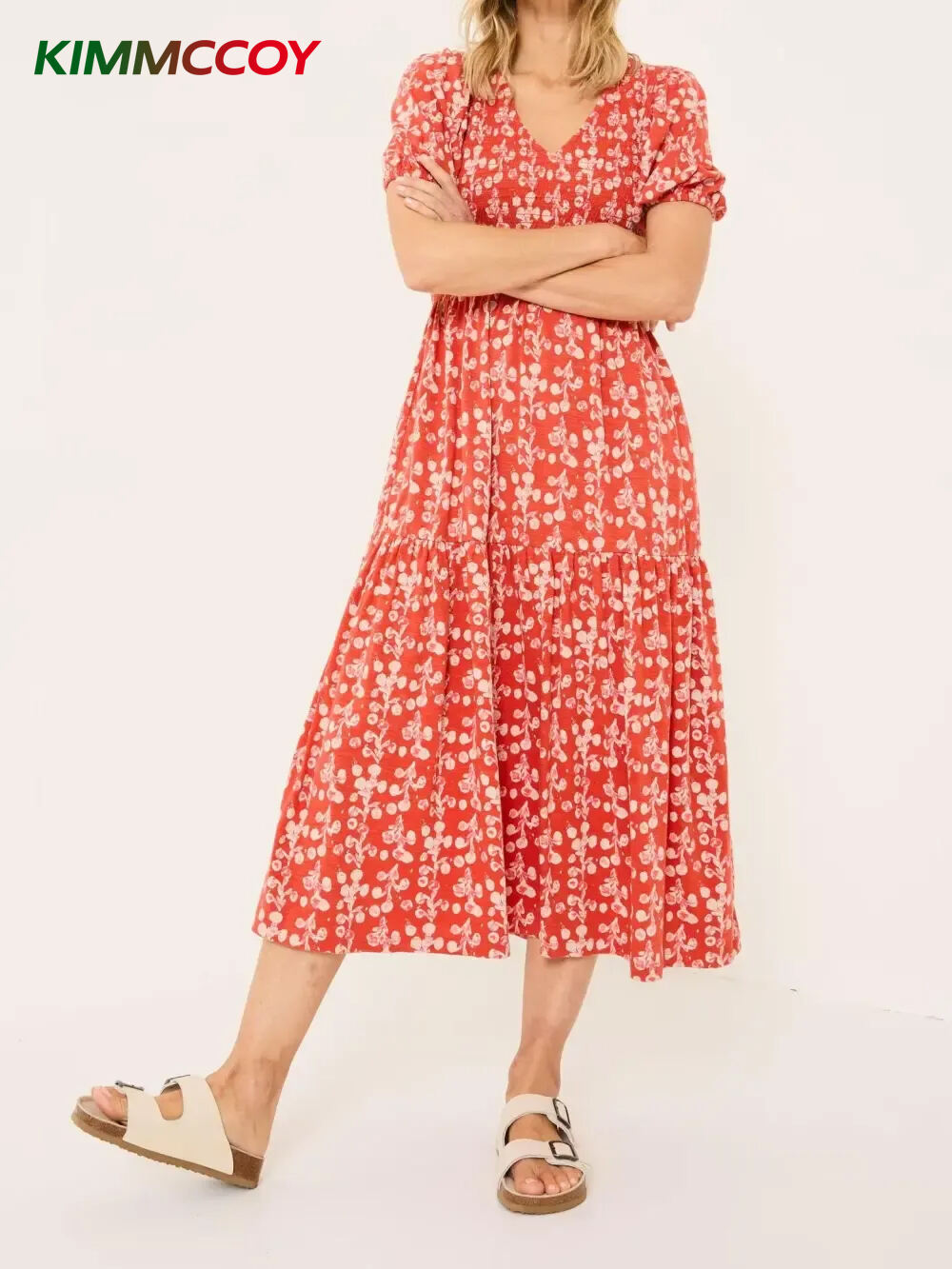 Burnt Orange Floral Midi Dress