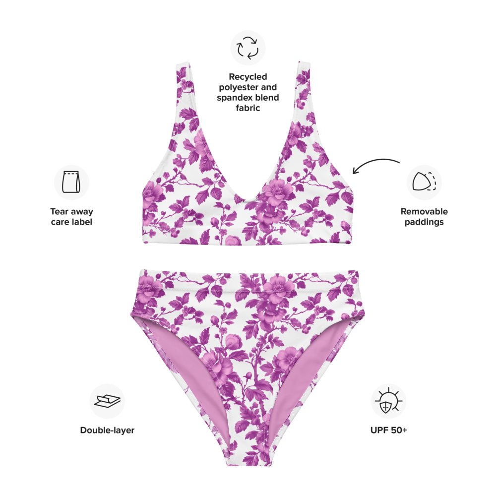 Recycled High-Waisted Bikini, Floral Serenity