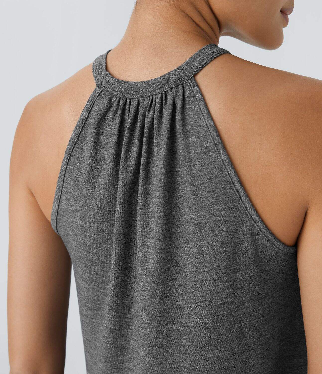 Round Neck Plicated Casual Tank Top