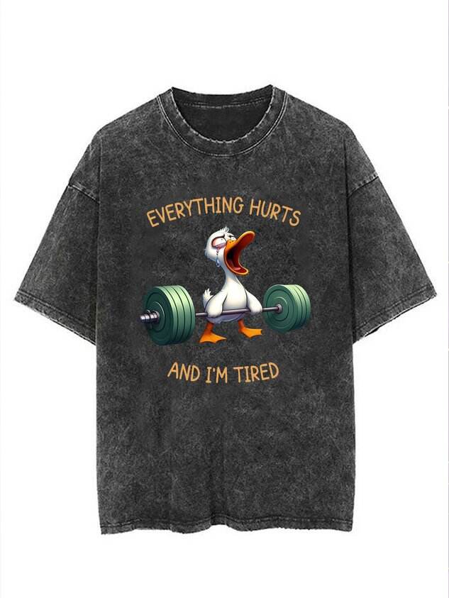 🦆 Cute Fitness Duck Washed Printed T-Shirt