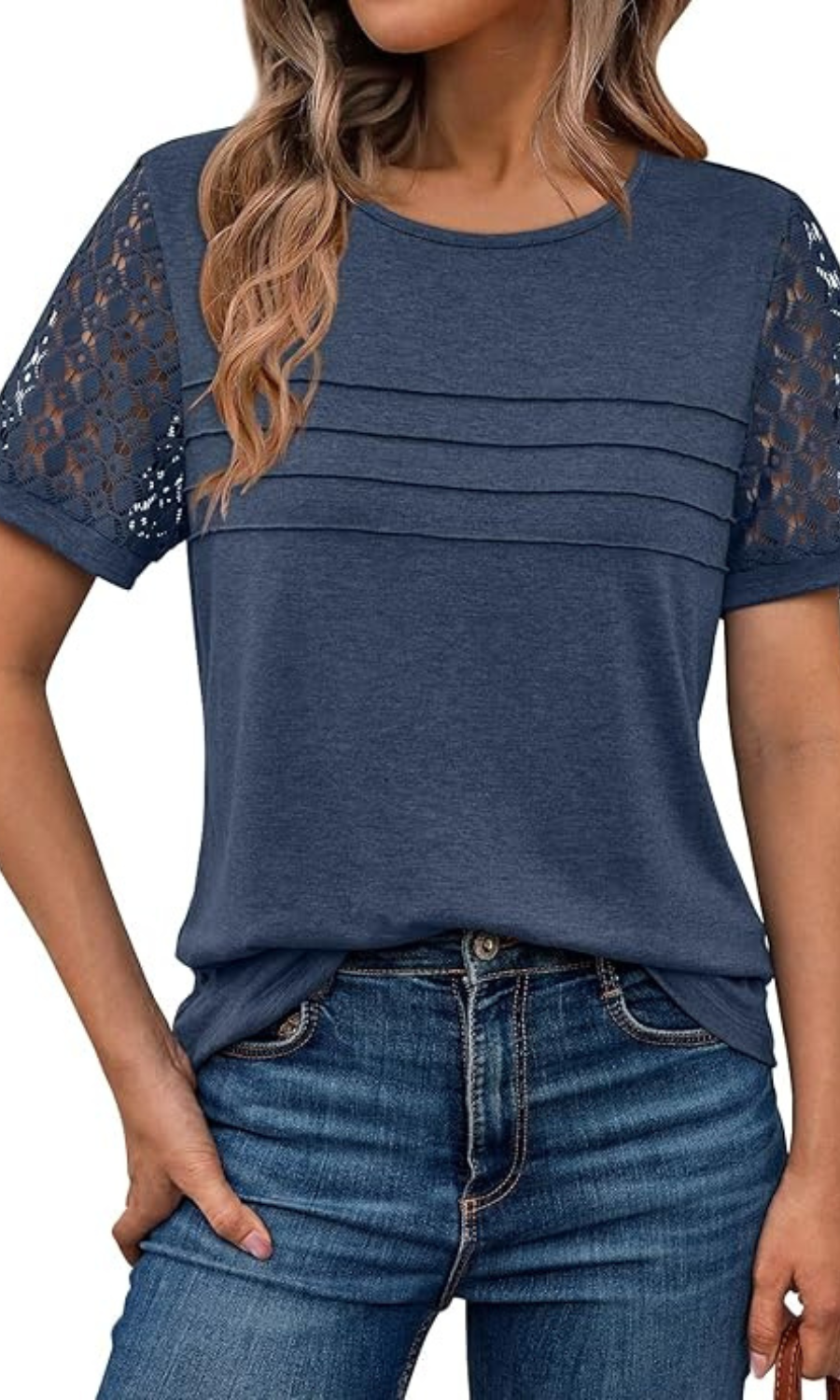 Dressy Lace Casual Shirt With Elegant Sleeves And Lace Detail