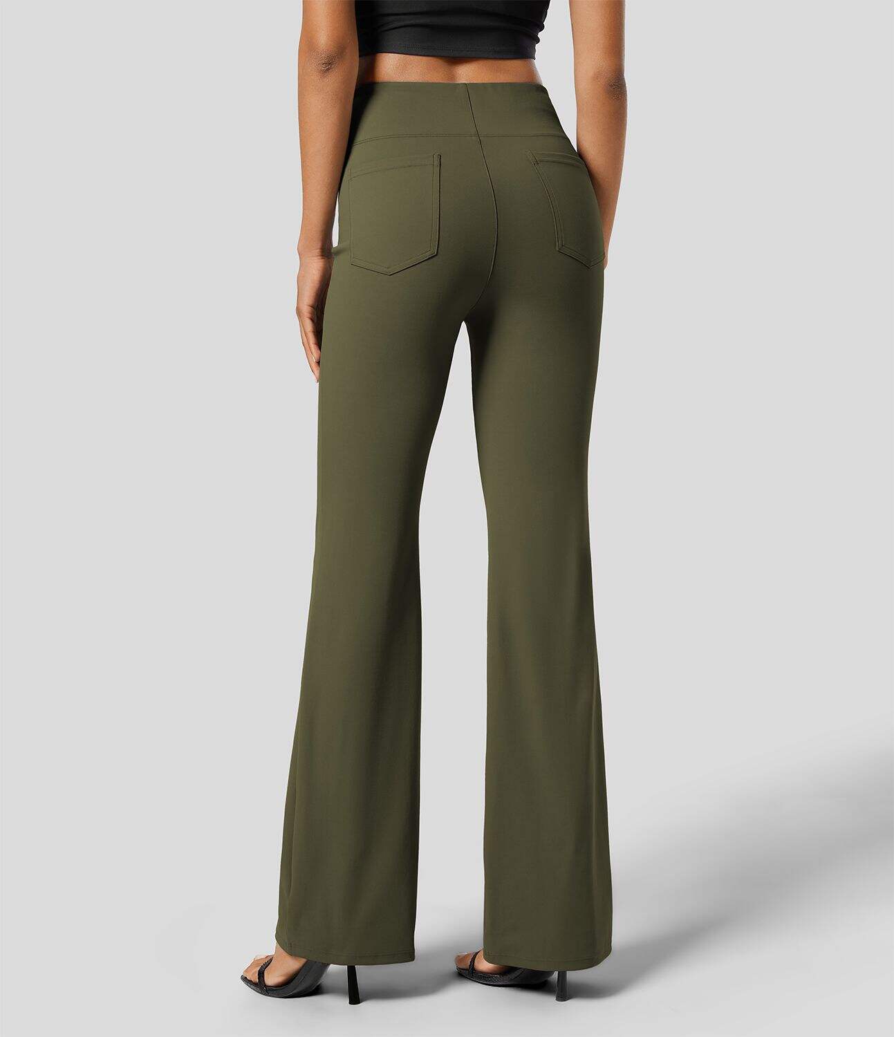 High Waisted Back Side Pocket Slight Flare Work Pants