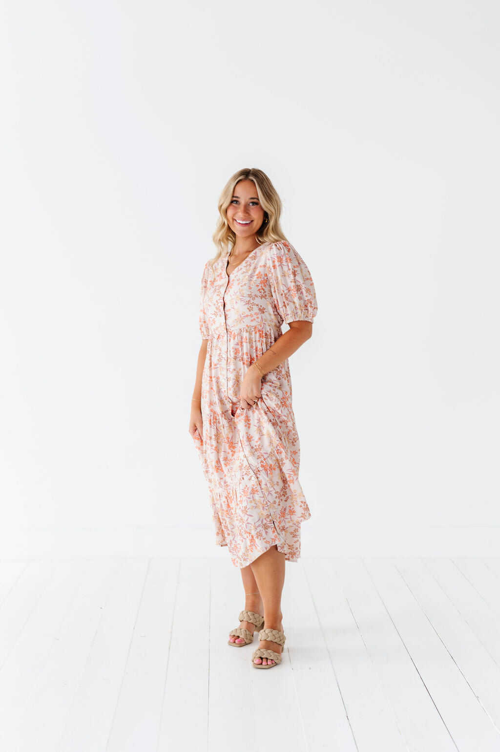 Fiona Floral Dress in Cream Multi - Size 2X, 3X, & 4X Left