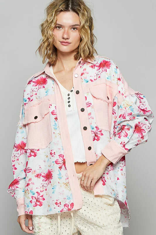 POL Pink & Floral Shacket Top *Final Sale*
