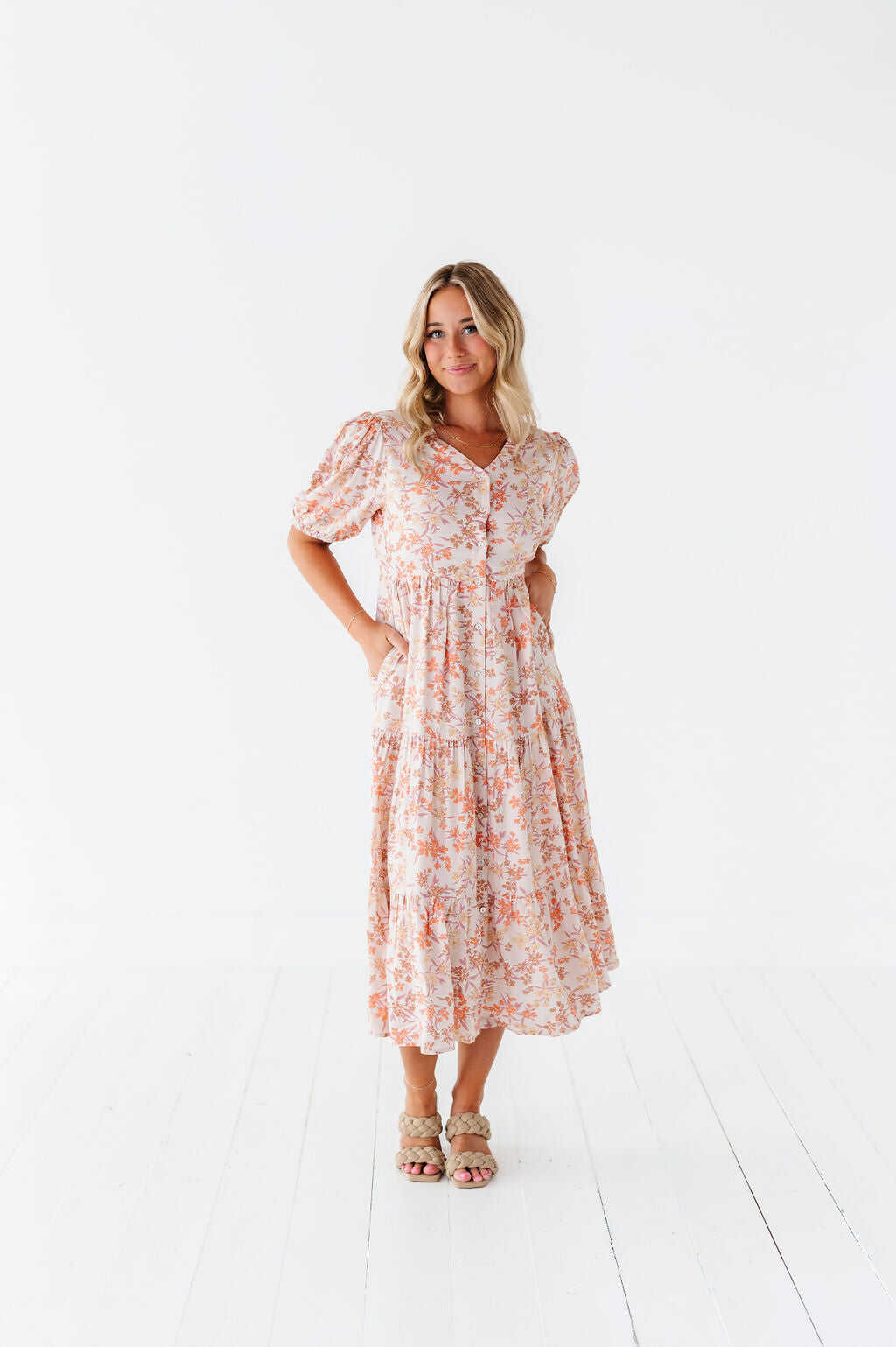 Fiona Floral Dress in Cream Multi - Size 2X, 3X, & 4X Left