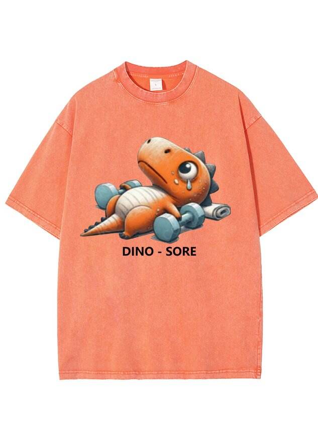 🦖 Funny Dinosaur Fitness Print Washed T-Shirt