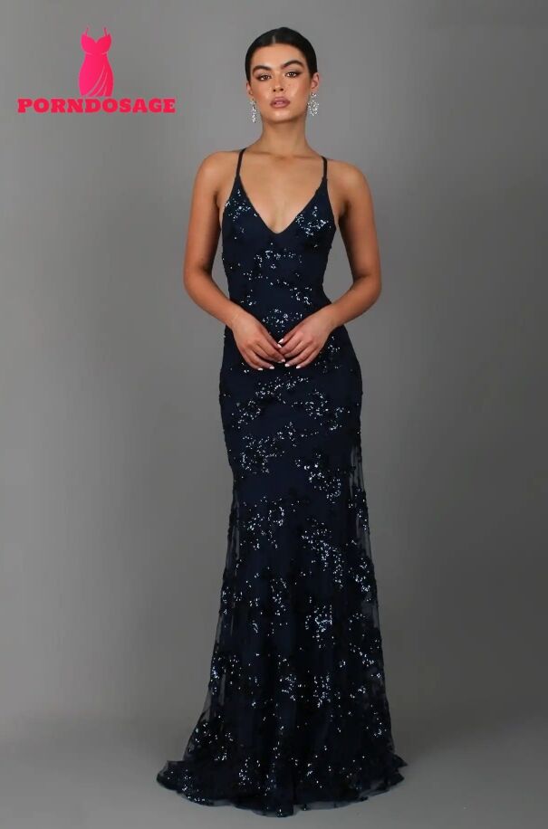 Sequin V-Neck Backless Maxi Dress