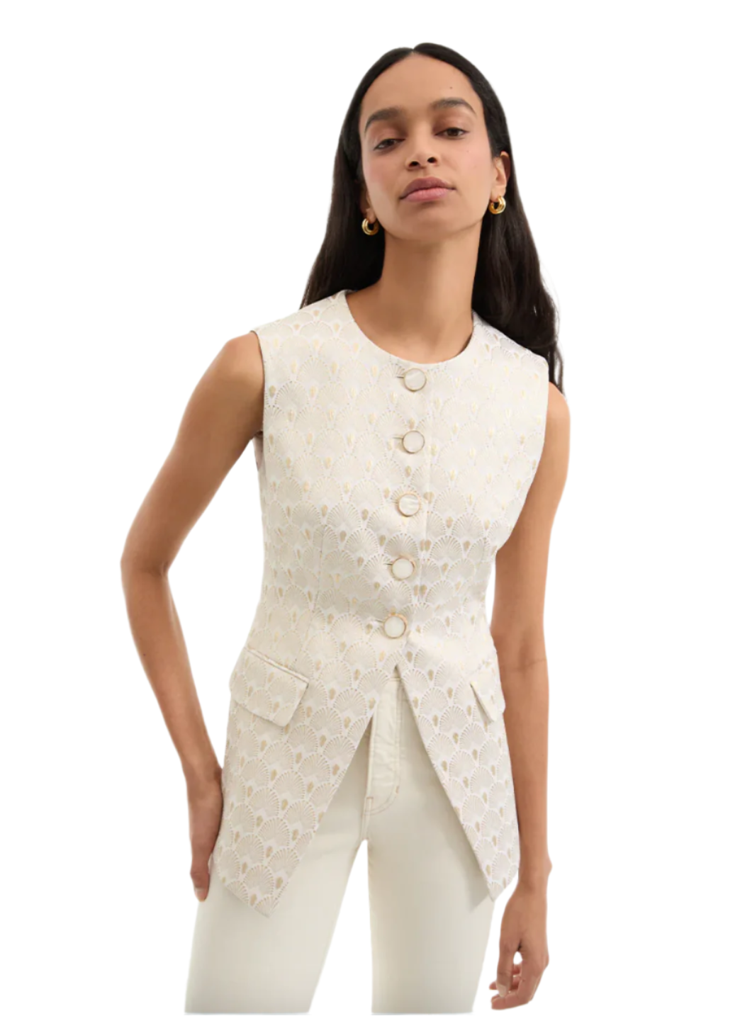 Veronica Beard Lois Vest in Off White/Gold