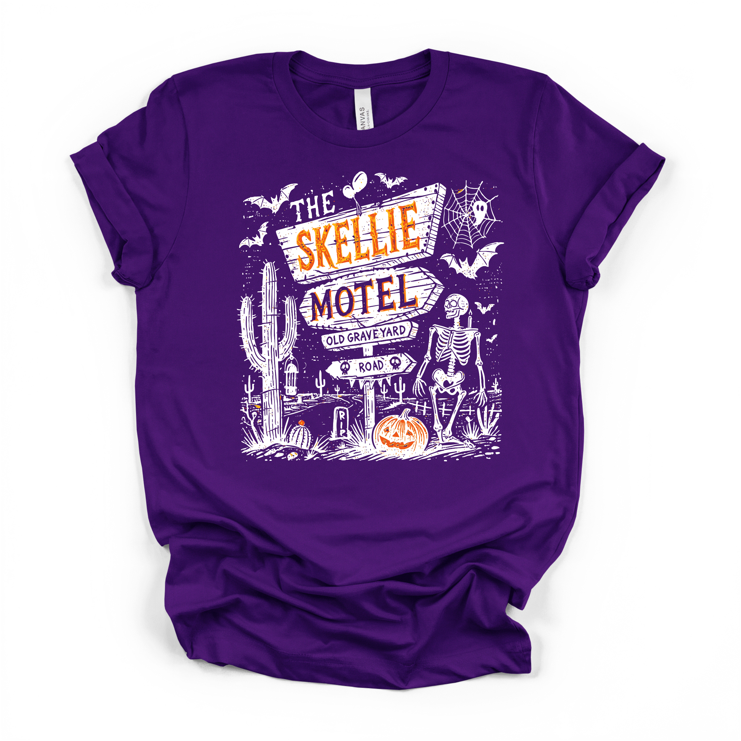 Skellie Motel Halloween T Shirt ( White Design)