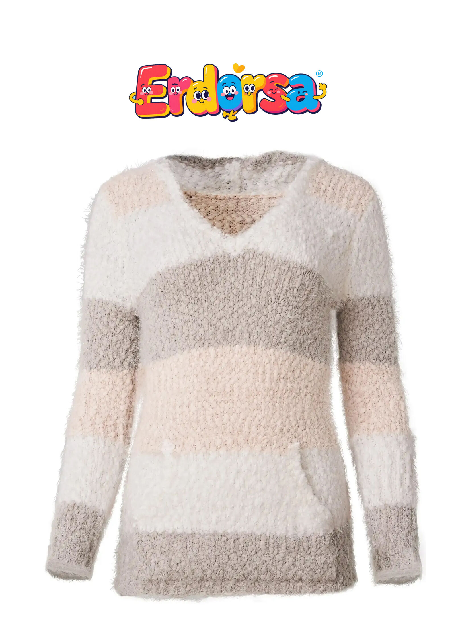 Cozy Striped Hooded Sweater - Blush Multi
