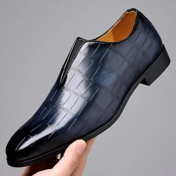 Men's Business Shoes Stone Pattern Casual PU Leather Shoes