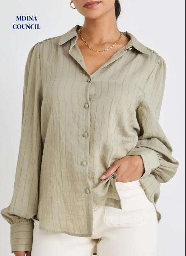 Bloom Khaki Stripe Lace Insert Blouse