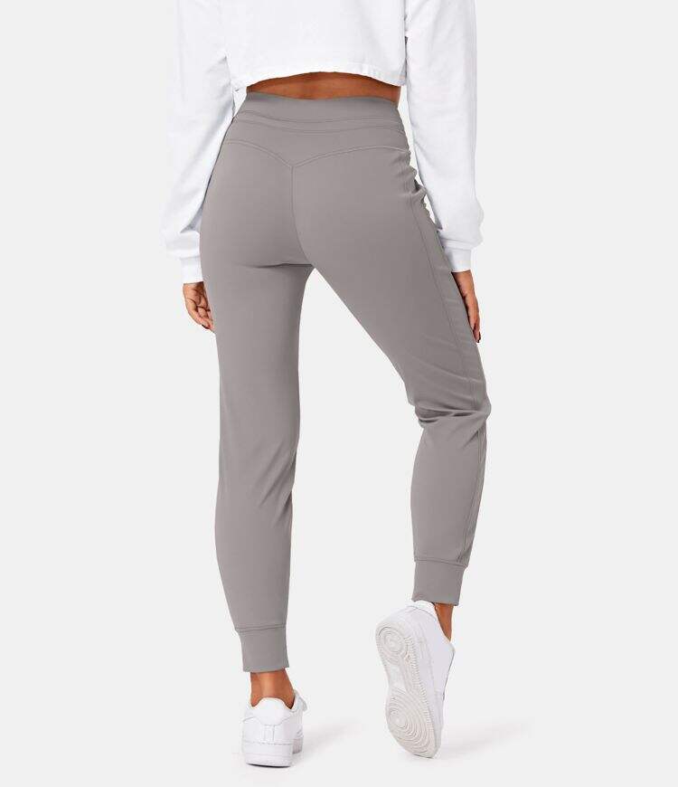 Airy High Waisted Drawstring Side Pocket Plain Cool Touch Full Length Joggers-UPF50+
