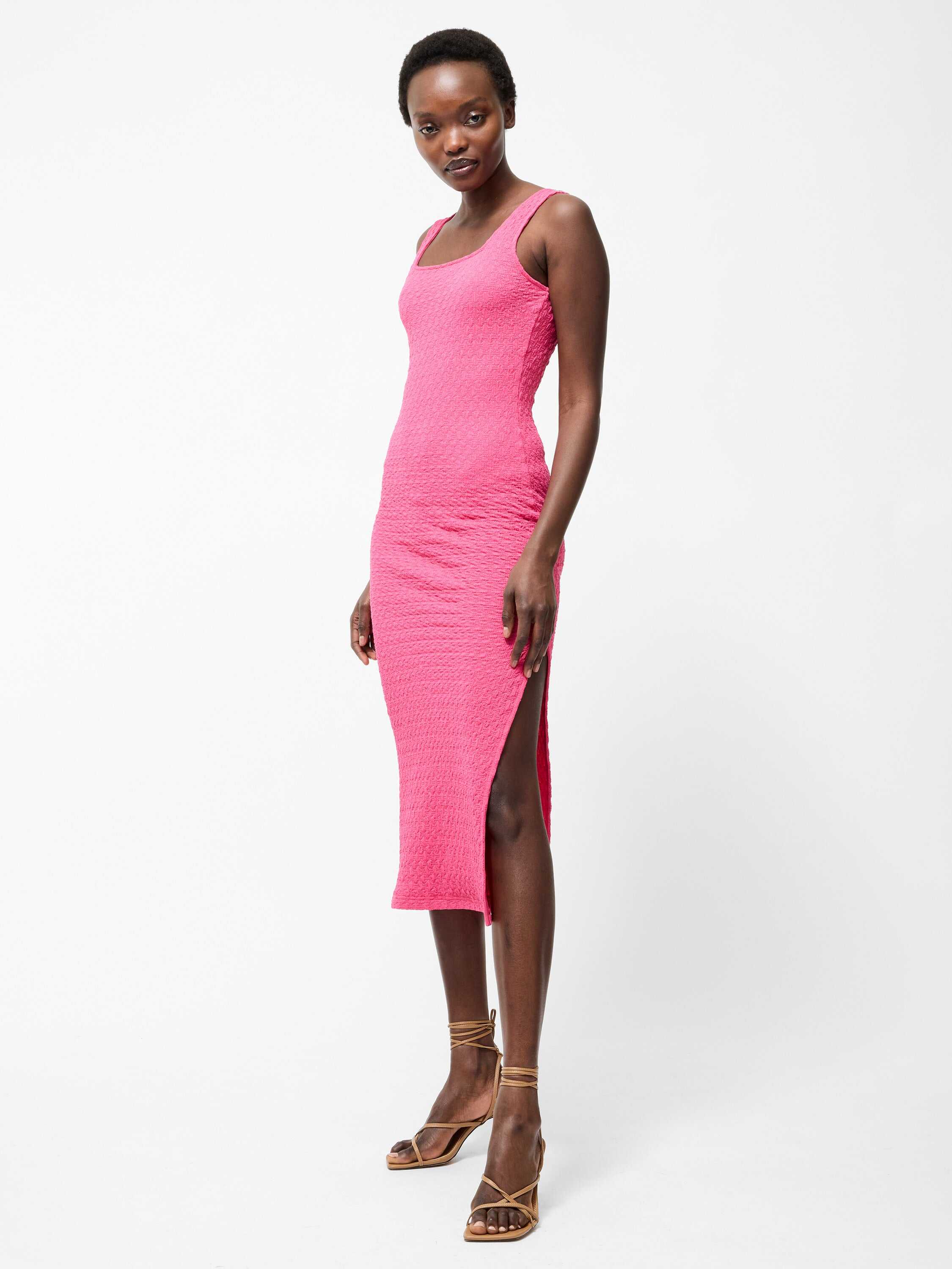 Textured Square Neck Midi Dress