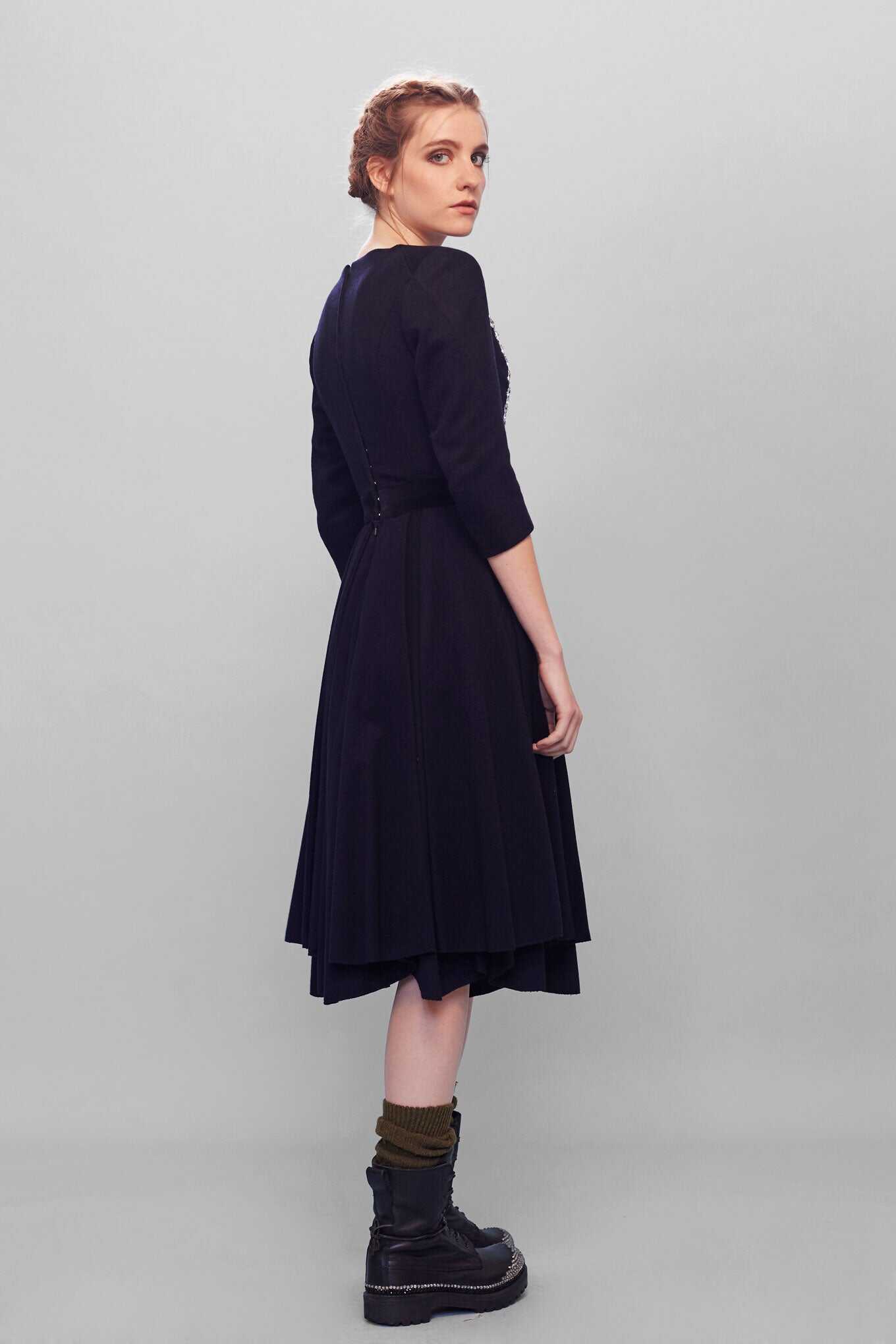 MAJA wool dress - Navy blue