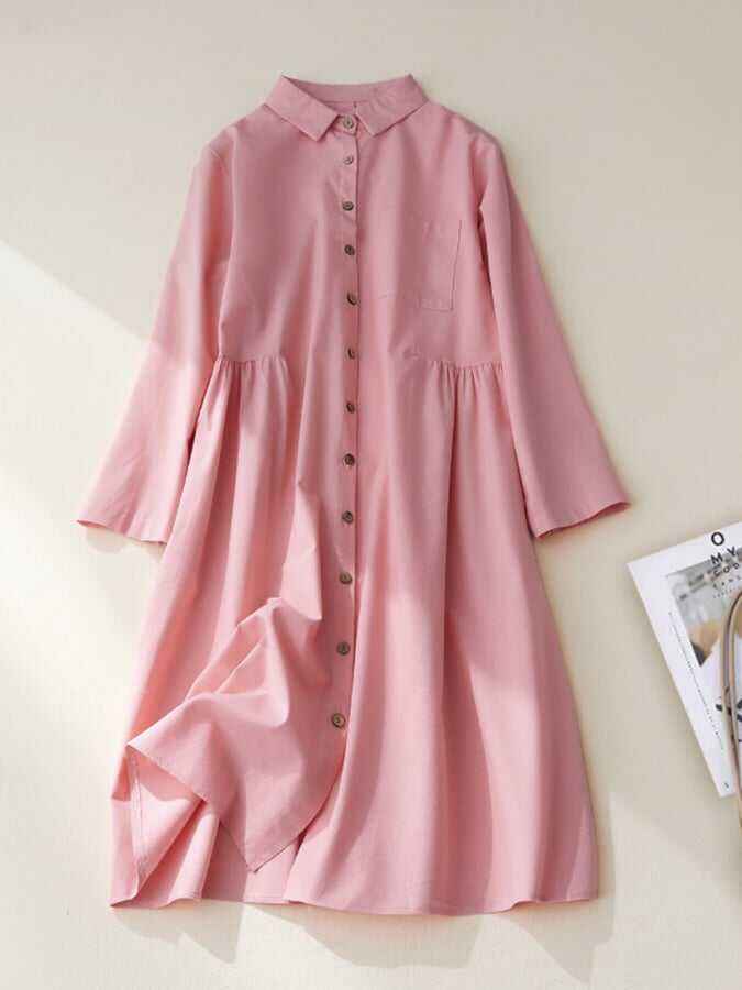 Cotton And Linen Solid Color Shirt Skirt