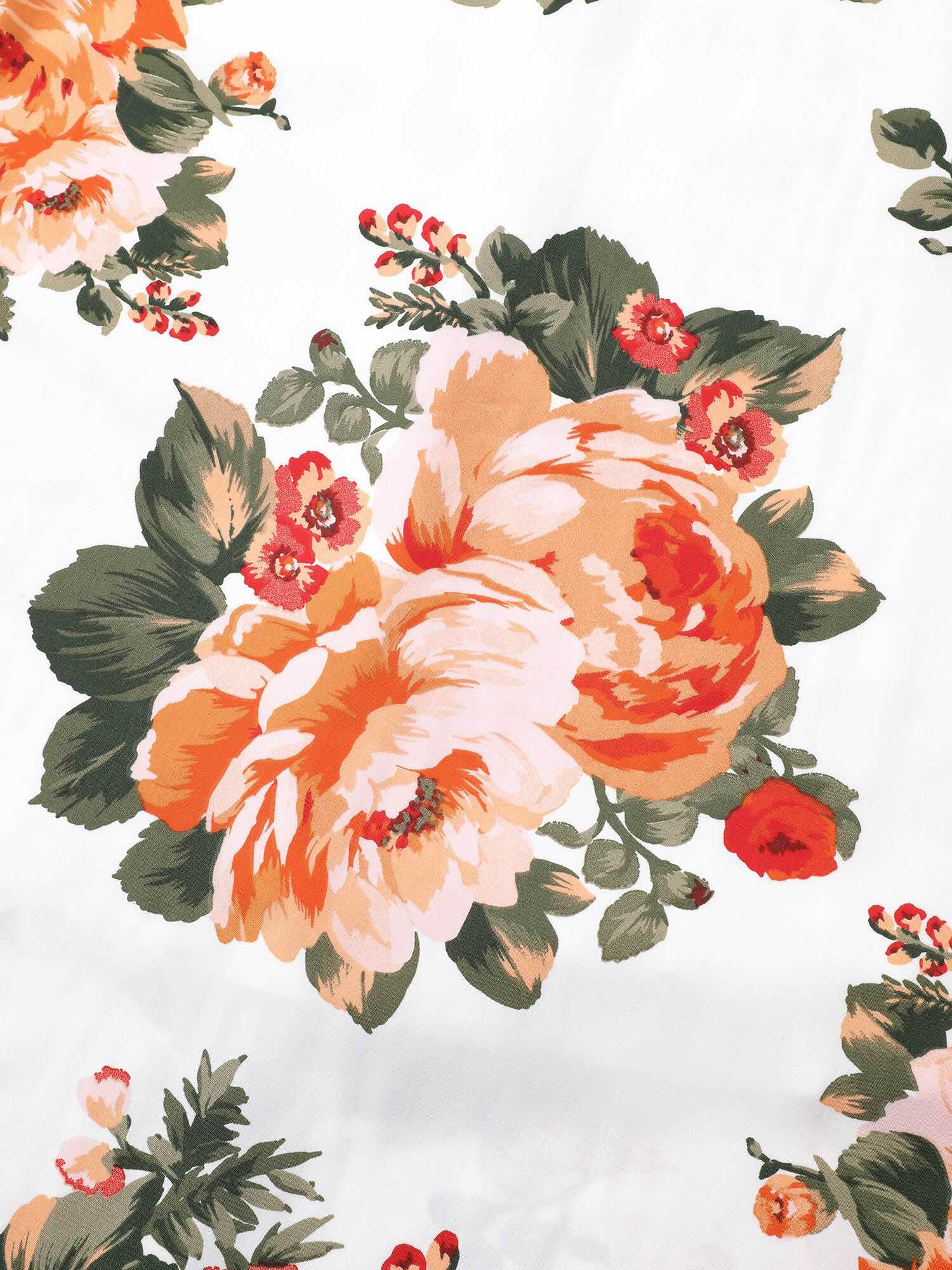 Floral Print Notched Elastic Cuffs Dress