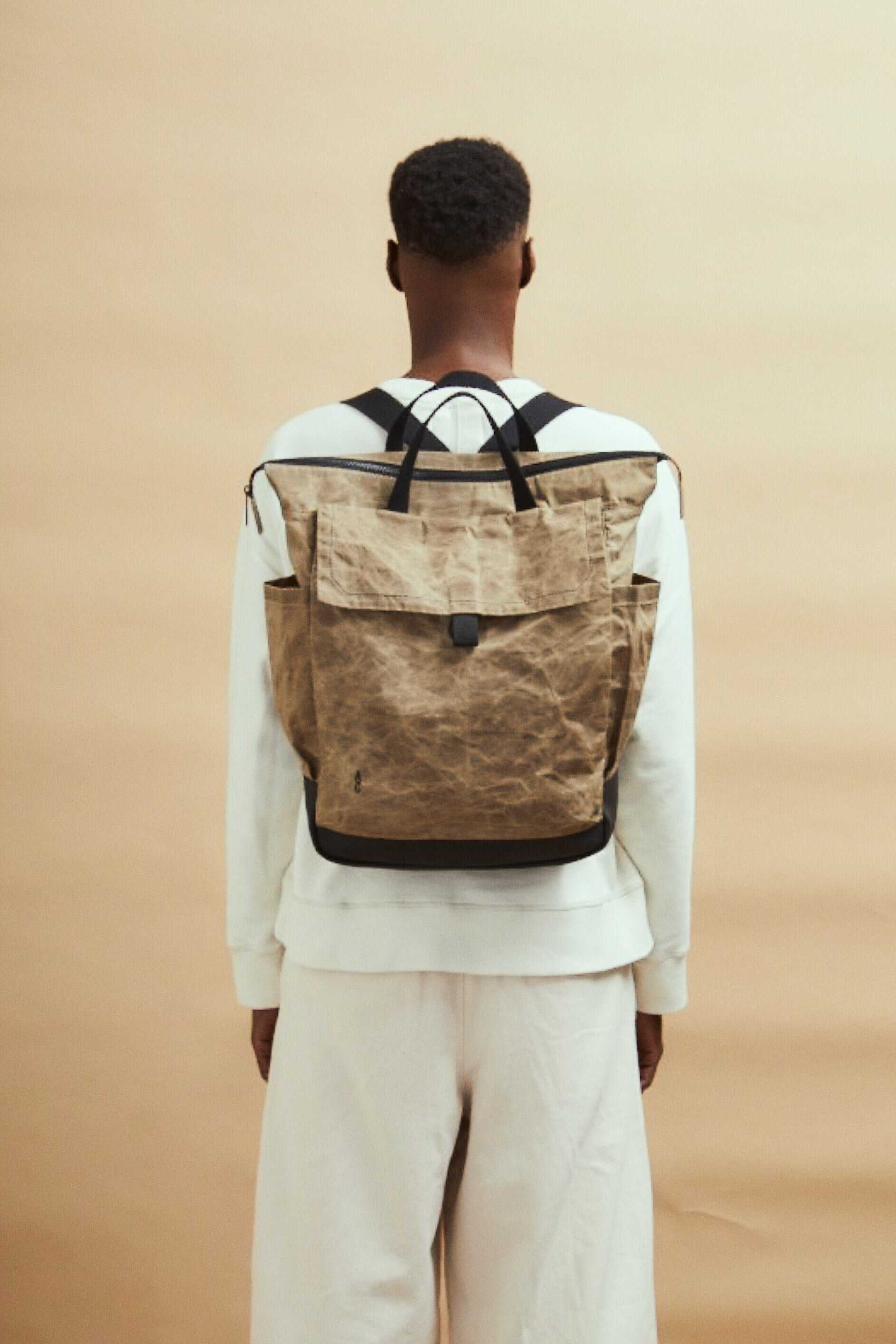 Frik Papery Waxed Cotton Backpack in Mineral