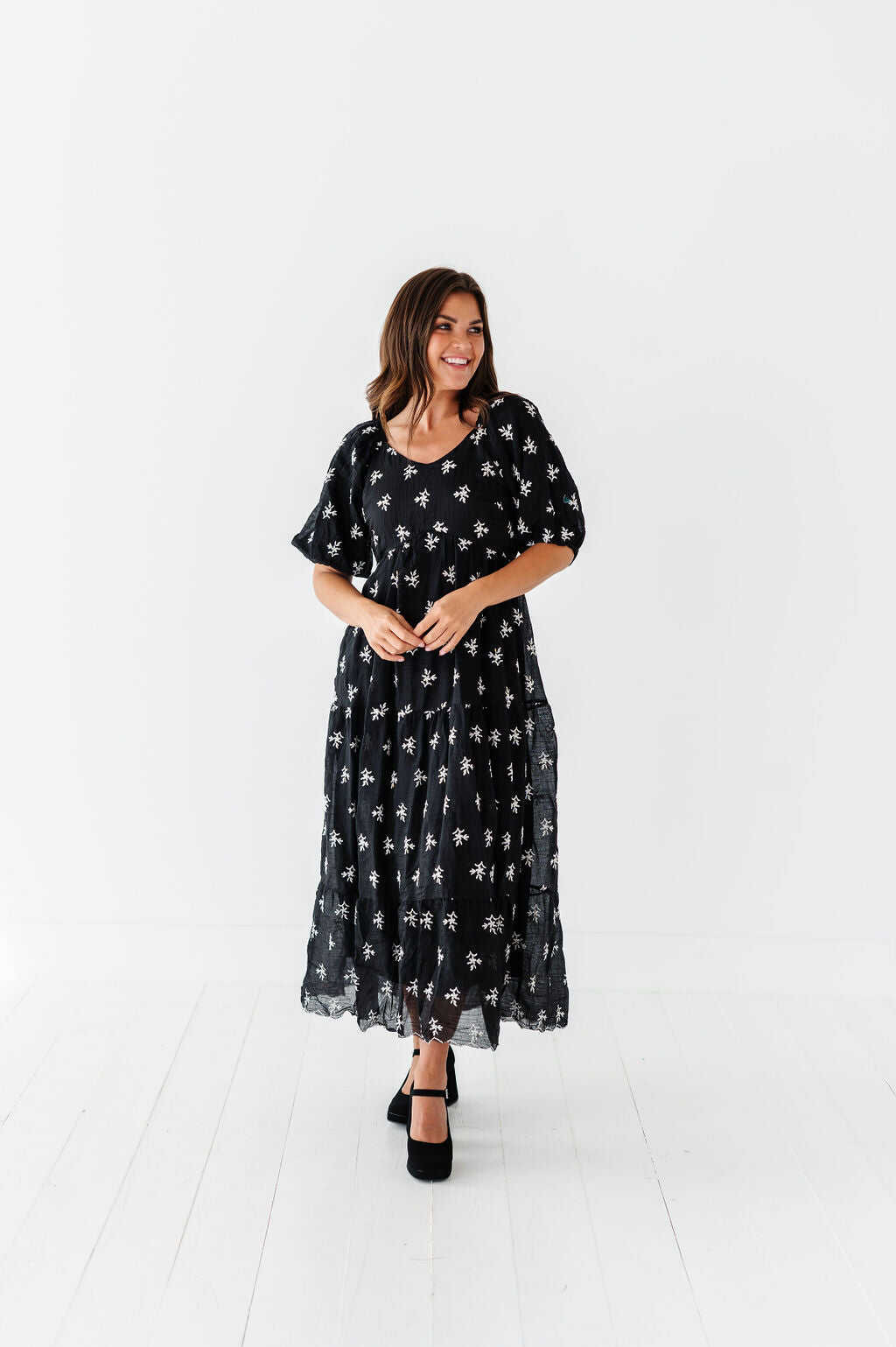 Pearl Midi Dress in Black - Size Small, Medium, & 3X Left