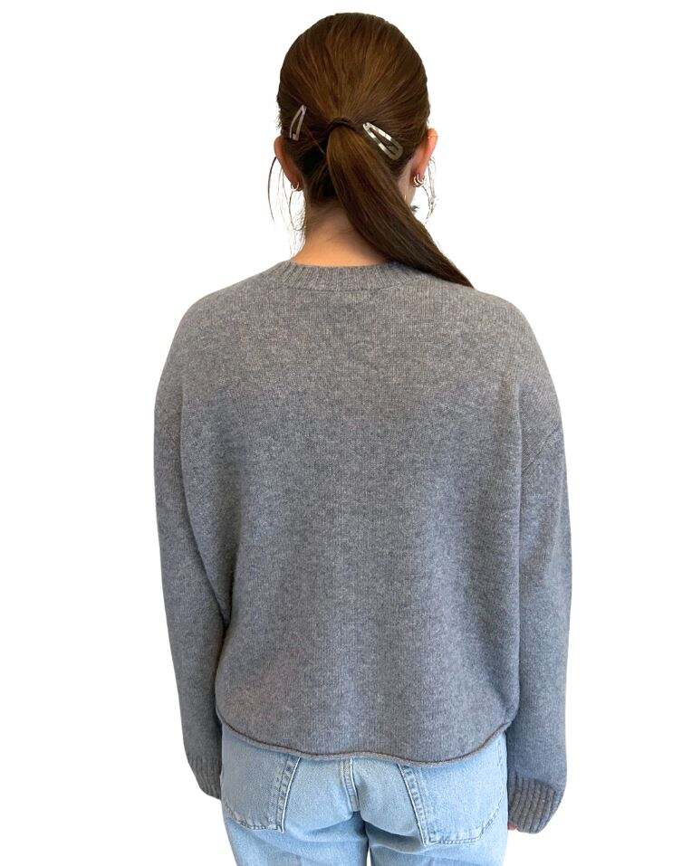 Lafata Whipstitch Crew in Heather Grey/Navy Whipstitch
