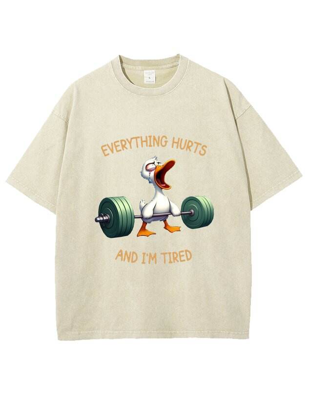 🦆 Cute Fitness Duck Washed Printed T-Shirt