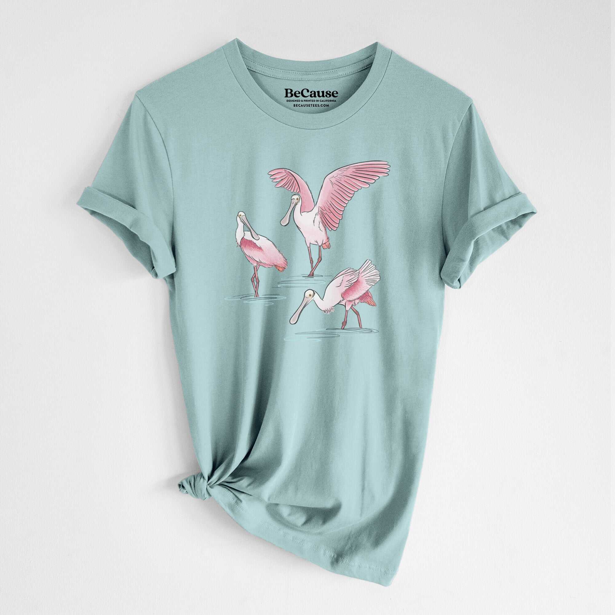 Roseate Spoonbill Trio - Platalea ajaja - Lightweight 100% Cotton Unisex Crewneck