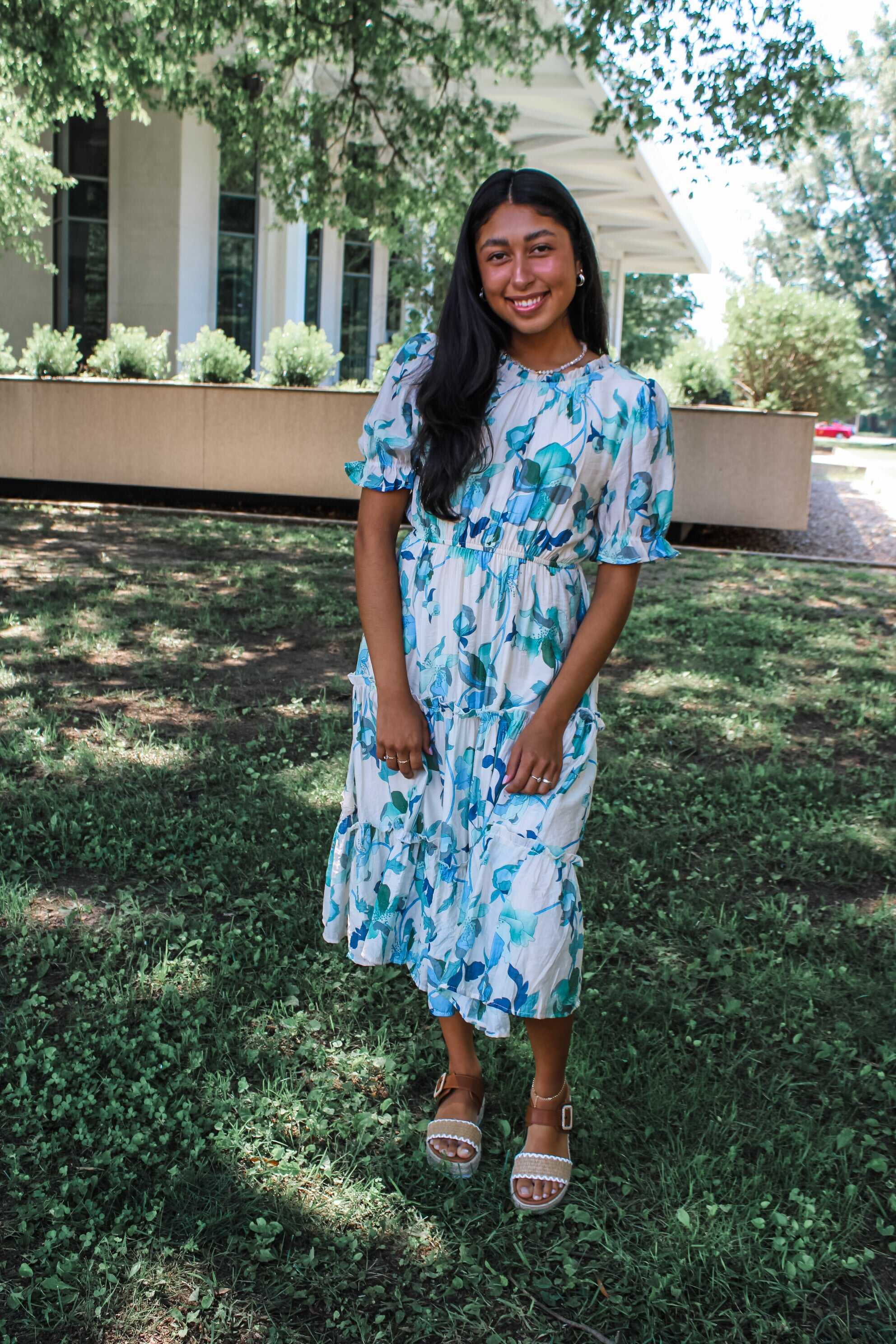 Hand-Picked Blooms Ruffle Midi • Blue Floral