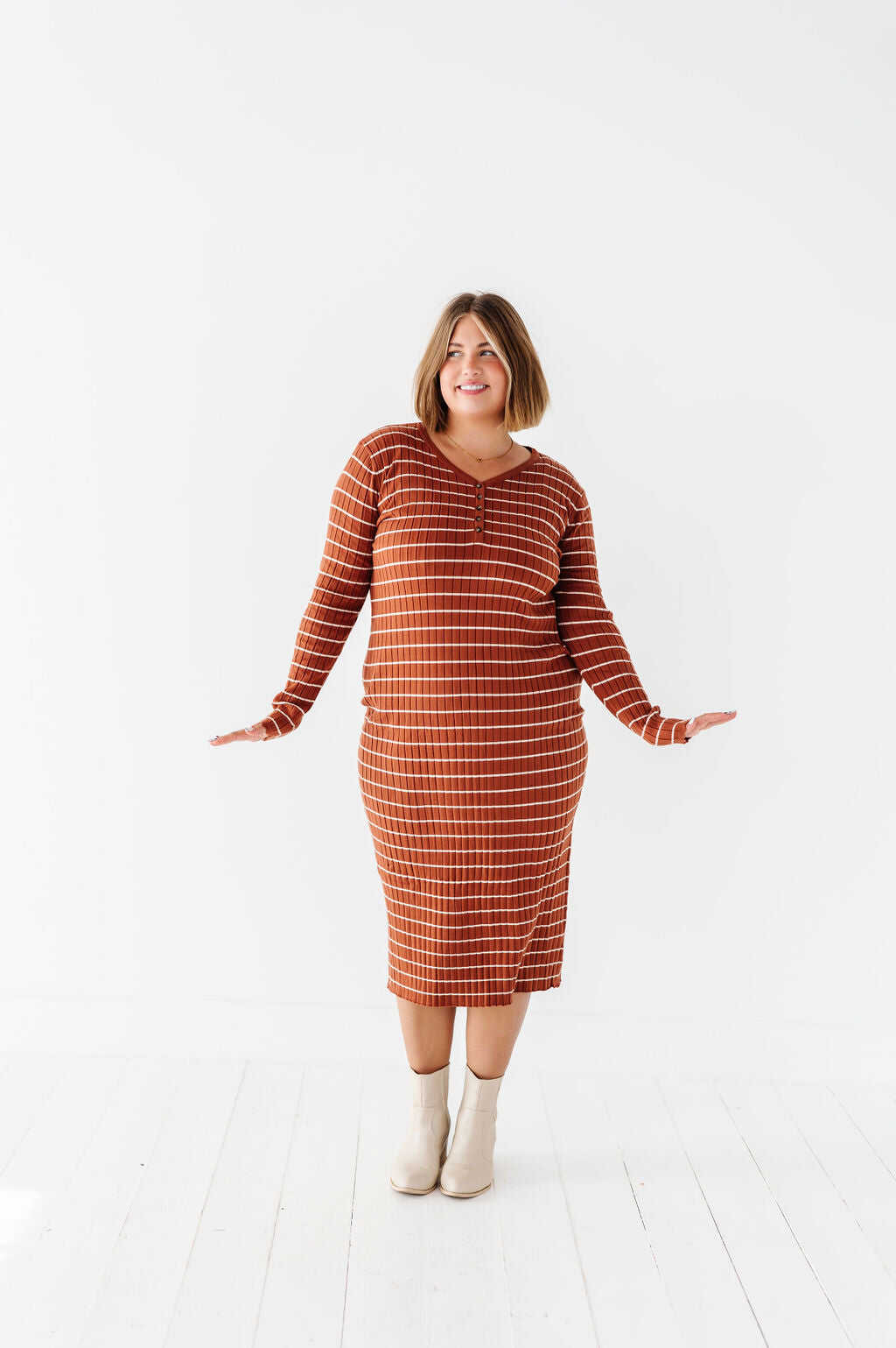 Willow Stripe Sweater Dress in Rust