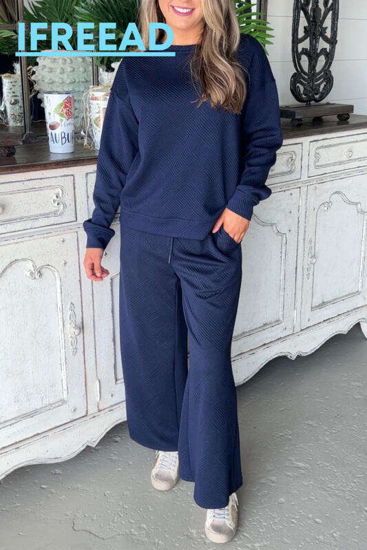 Women's casual solid color textured top and pants set