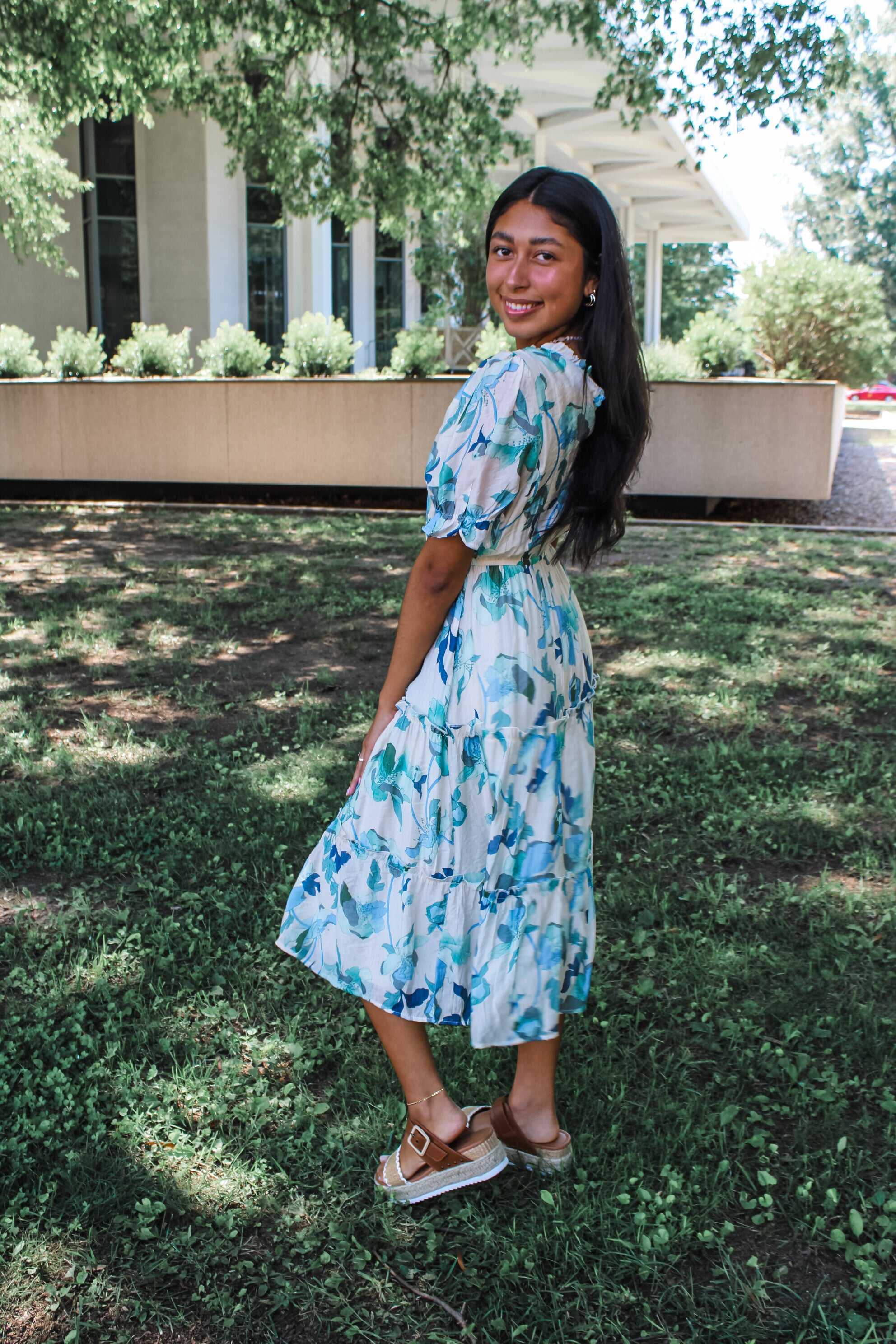 Hand-Picked Blooms Ruffle Midi • Blue Floral