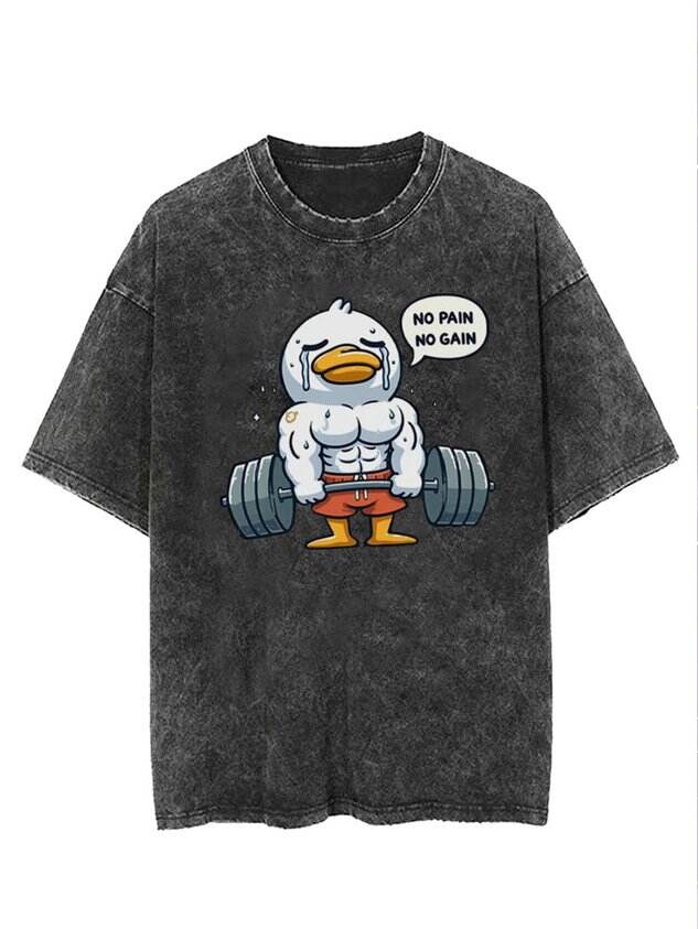 🦆 Fun Fitness Weeping Duck Print Washed T-Shirt